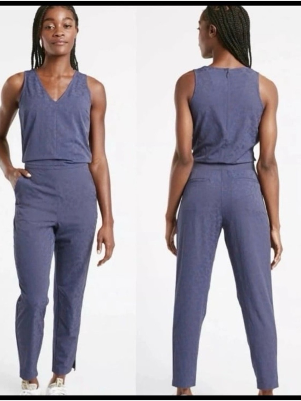 Athleta Brooklyn Textured Purple Grey Sleeveless Jumpsuit Athletic Women’s US 8